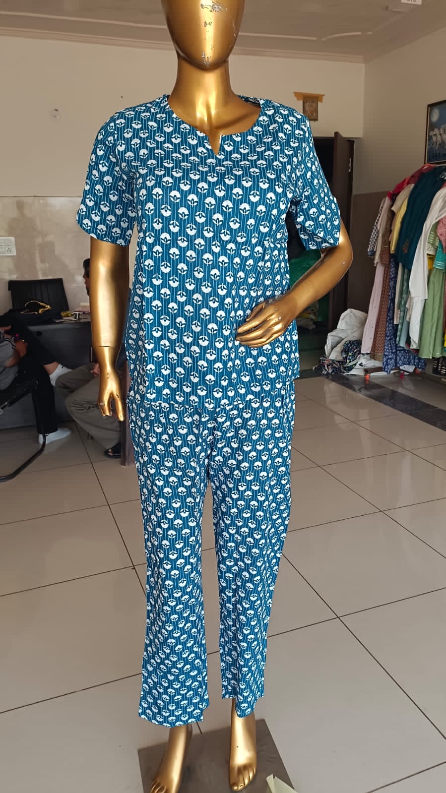 Stylie Blue Printed Cotton Nightwear