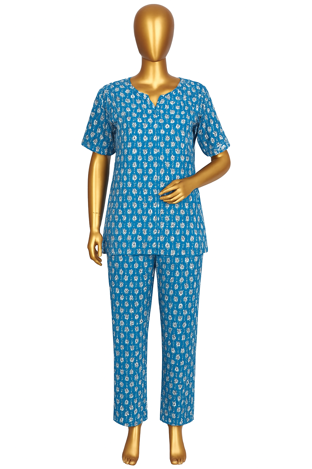 Stylie Blue Printed Cotton Nightwear
