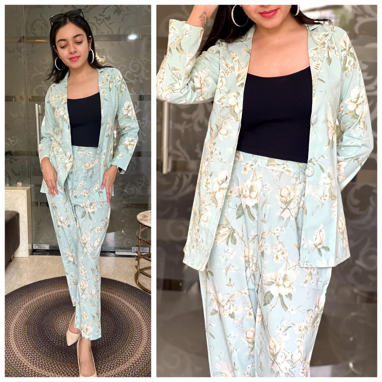 STYLIE Cotton Blazer Pant Coord Set