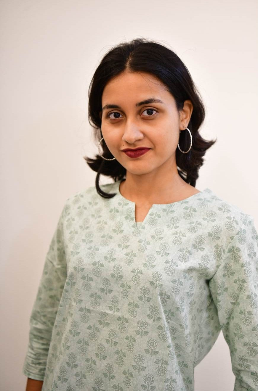 GREEN FLORAL PRINTED SHORT KURTA