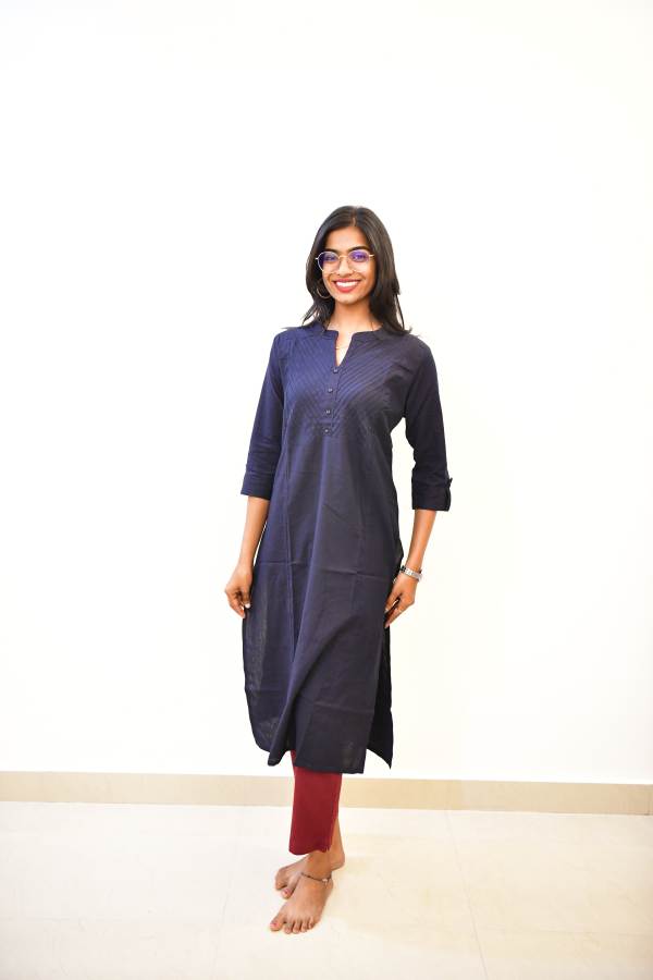 Cotton BLue Flex Plain Solid Kurti