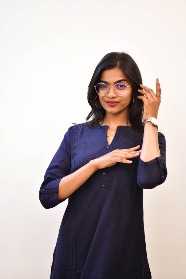 Cotton BLue Flex Plain Solid Kurti