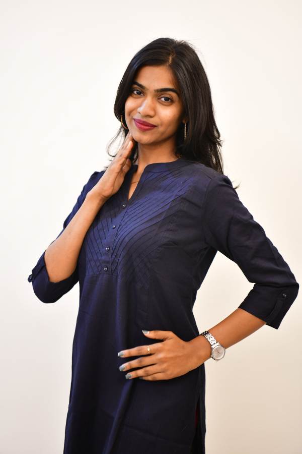 Cotton BLue Flex Plain Solid Kurti