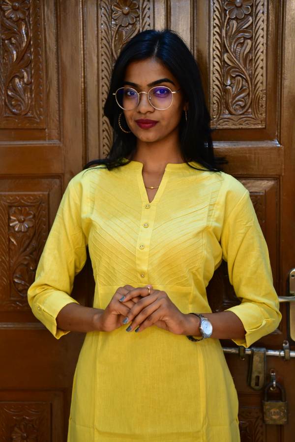 Cotton Yellow Flex Plain Solid Kurti