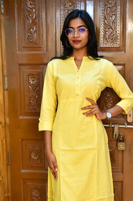 Cotton Yellow Flex Plain Solid Kurti