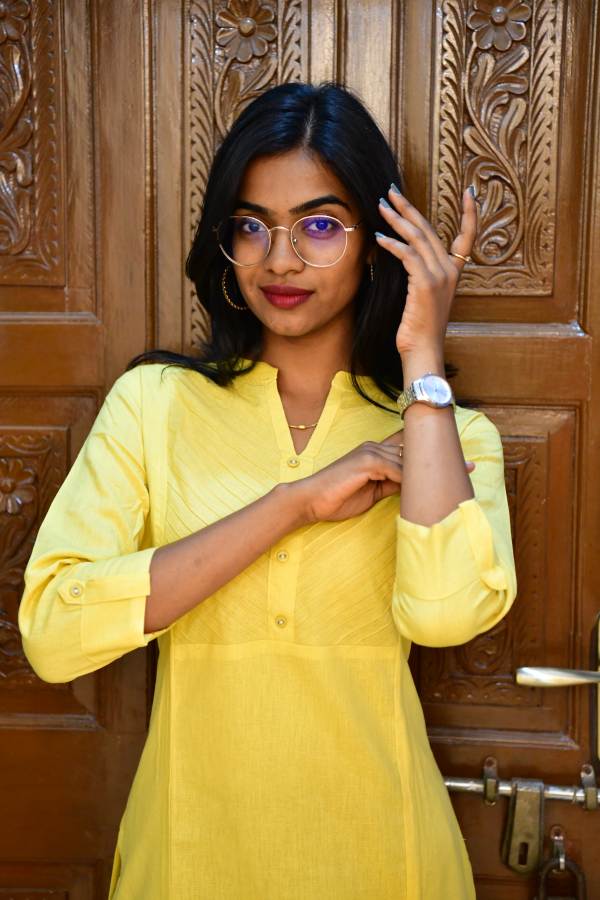 Cotton Yellow Flex Plain Solid Kurti