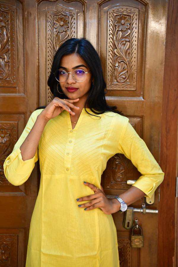 Cotton Yellow Flex Plain Solid Kurti