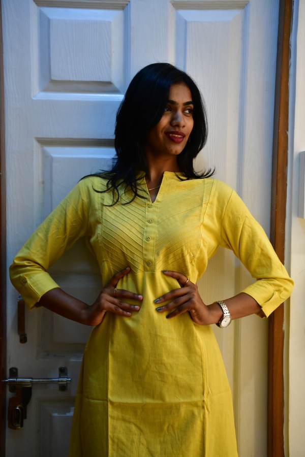 Cotton Yellow Flex Plain Solid Kurti