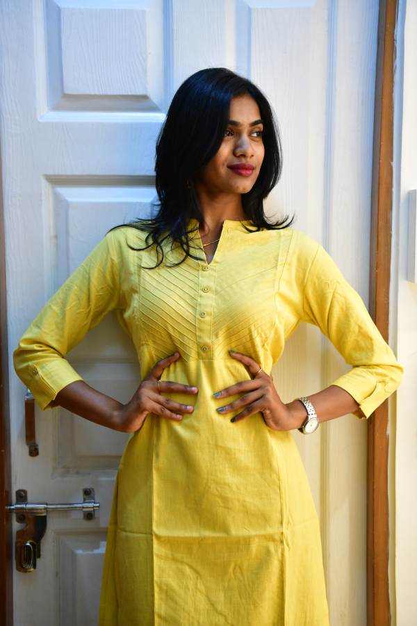 Cotton Yellow Flex Plain Solid Kurti