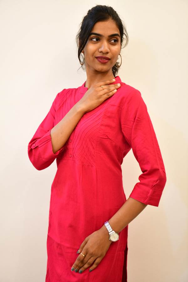 Cotton Pink Flex Plain Solid Kurti