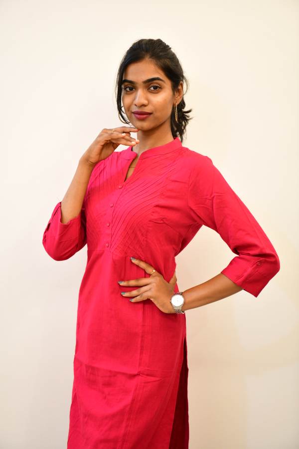 Cotton Pink Flex Plain Solid Kurti