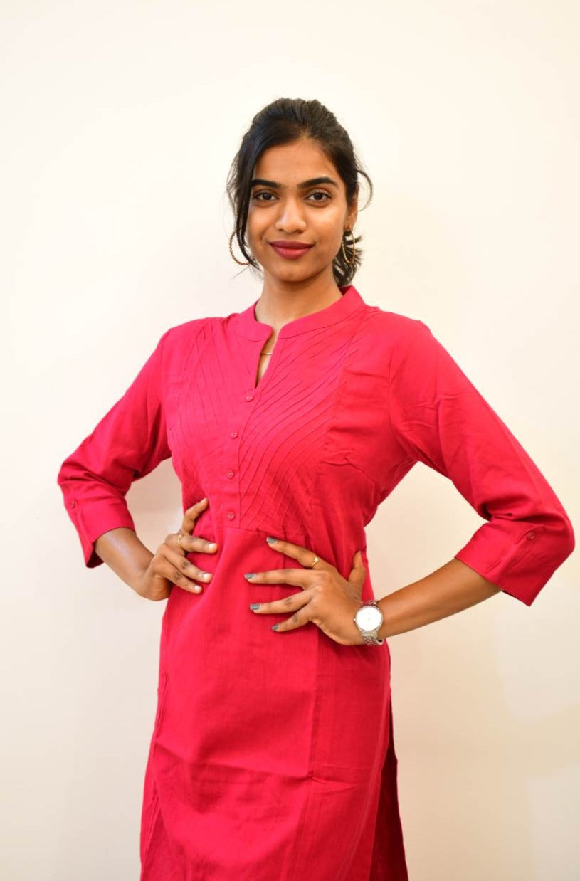 Cotton Pink Flex Plain Solid Kurti