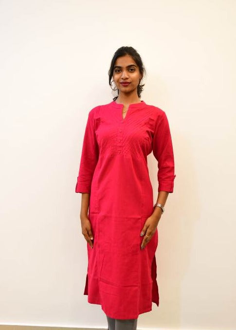 Cotton Pink Flex Plain Solid Kurti