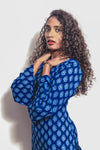 STYLIE Floral Printed  Blue Bell Sleeves Short Kurta