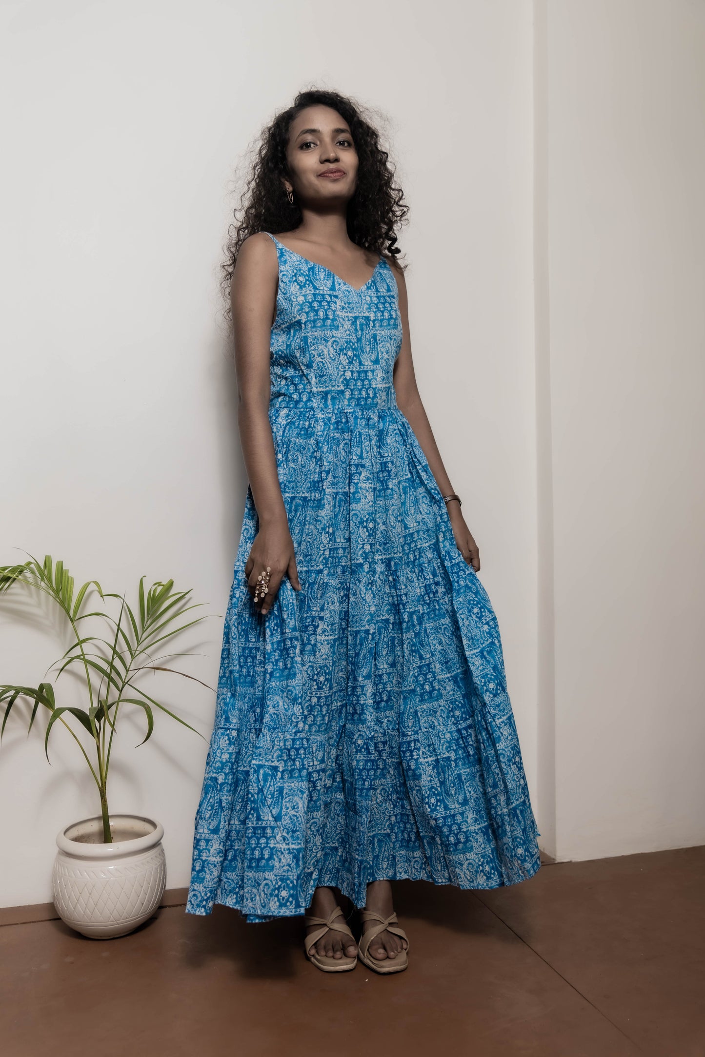 STYLIE Floral Printed Sky Blue Sleeveless Maxi Dress