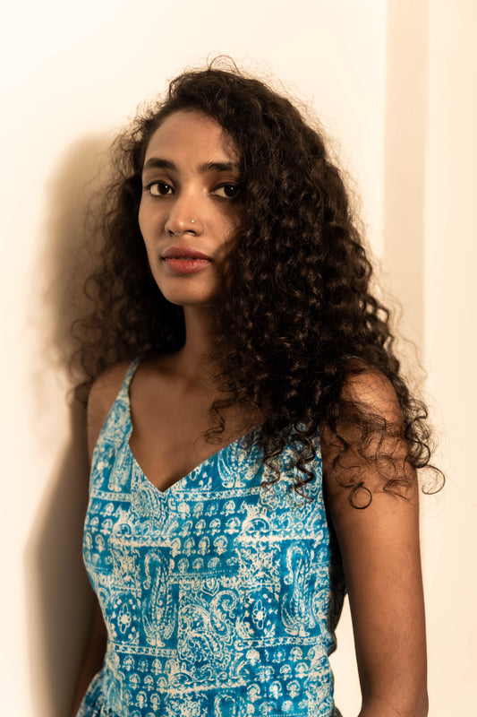 STYLIE Floral Printed Sky Blue Sleeveless Maxi Dress