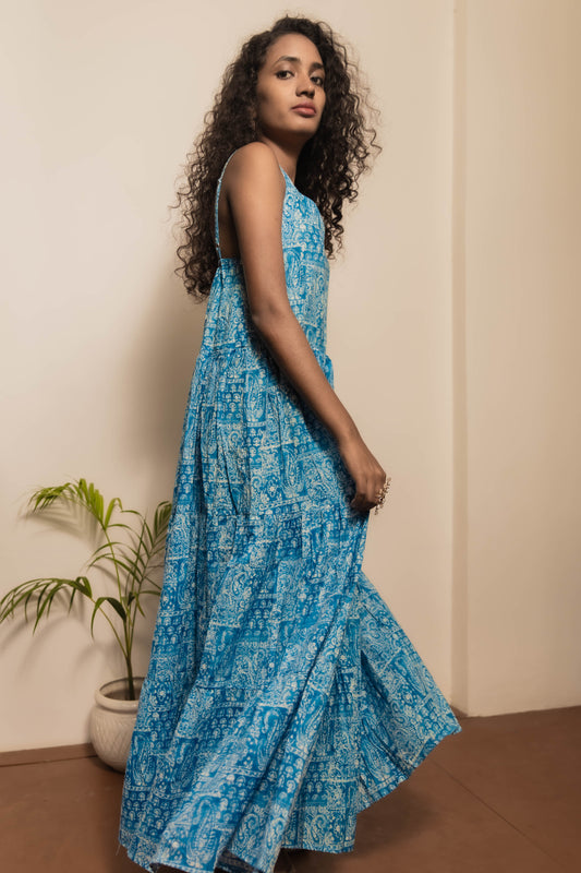 STYLIE Floral Printed Sky Blue Sleeveless Maxi Dress