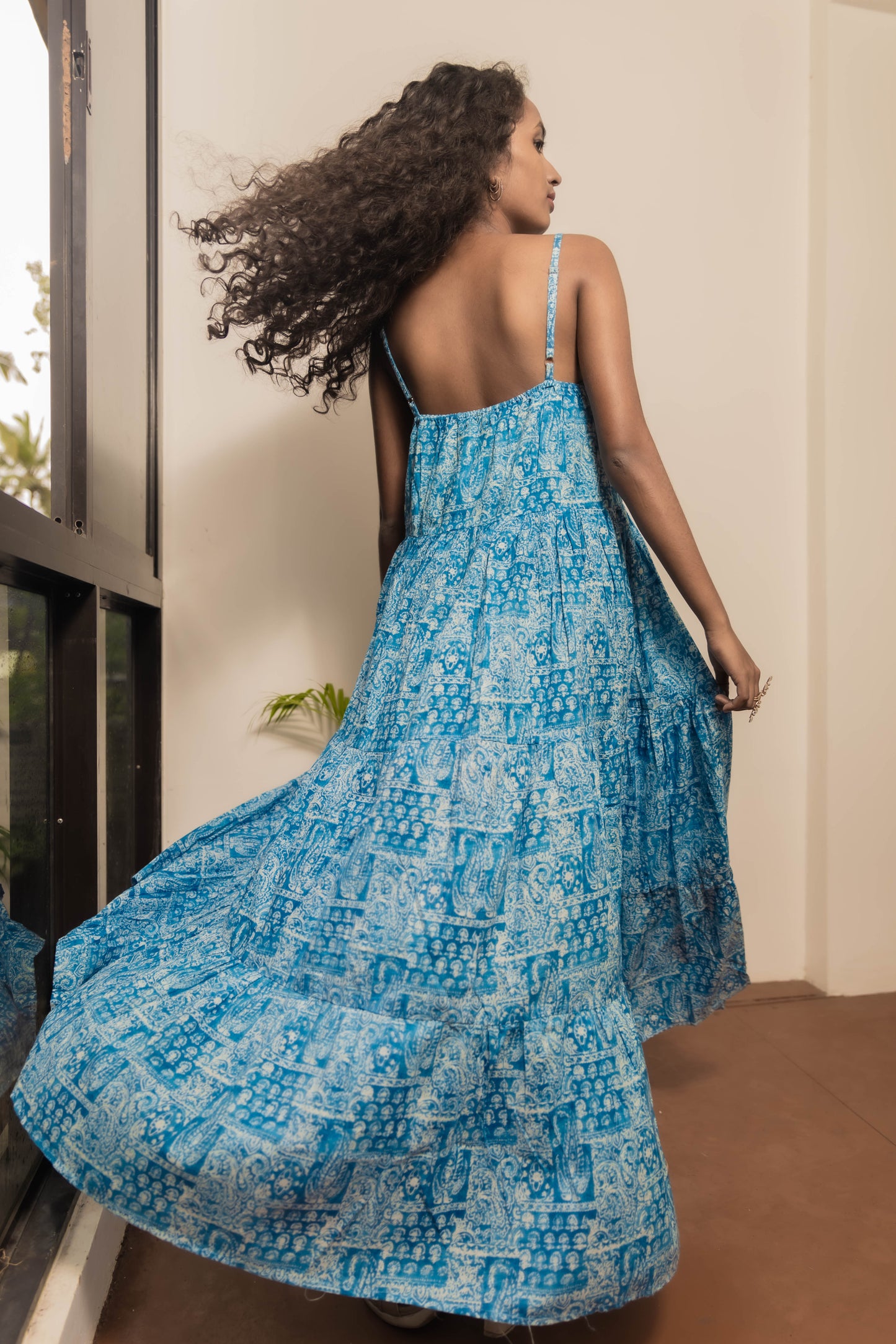 STYLIE Floral Printed Sky Blue Sleeveless Maxi Dress