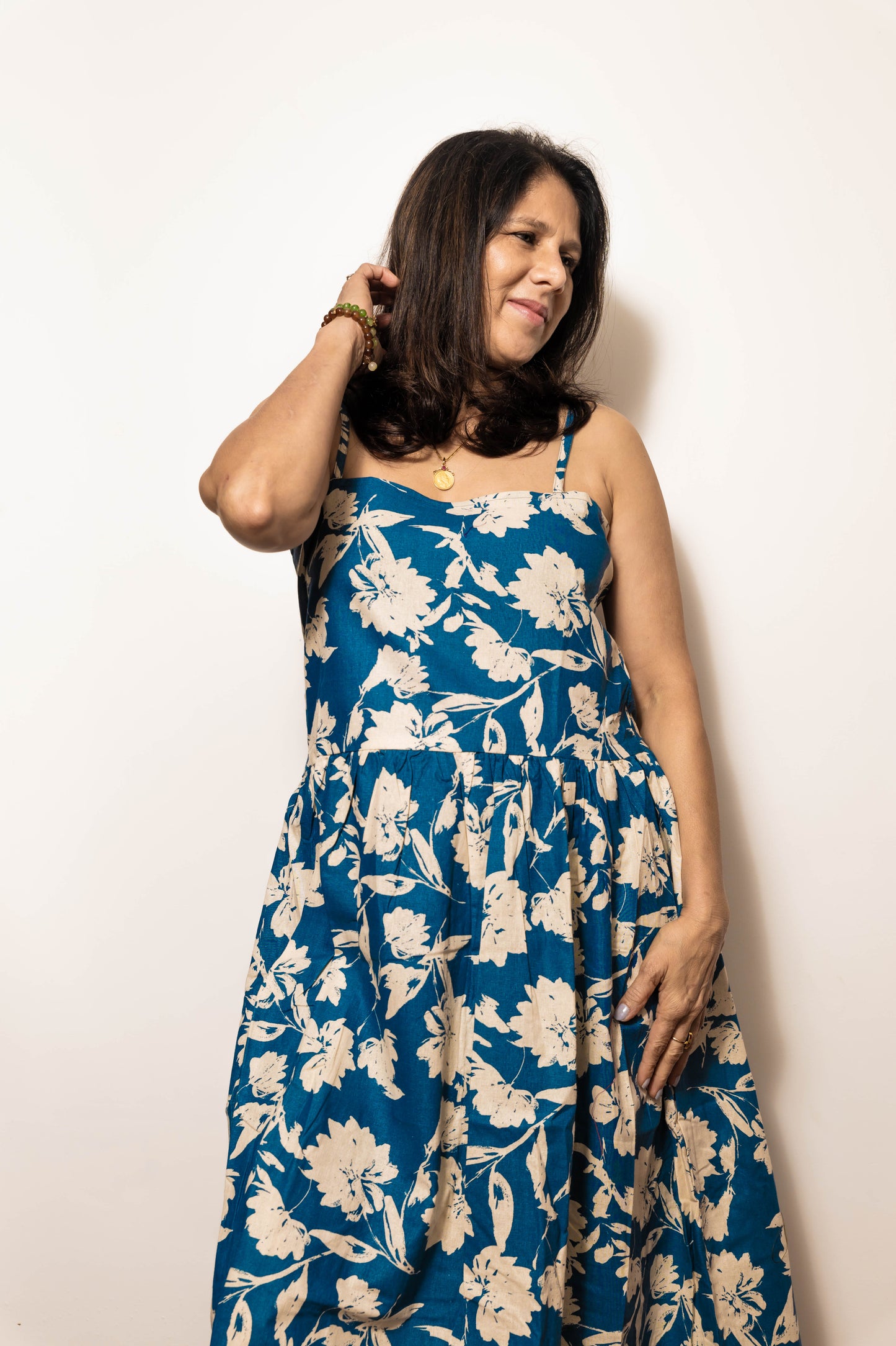 STYLIE Floral Peacock Green Sleeveless Dress