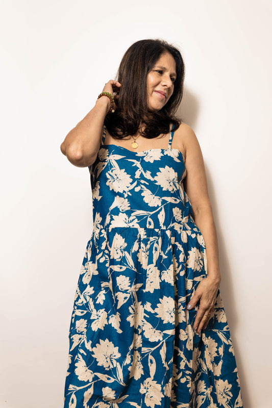 STYLIE Floral Peacock Green Sleeveless Dress