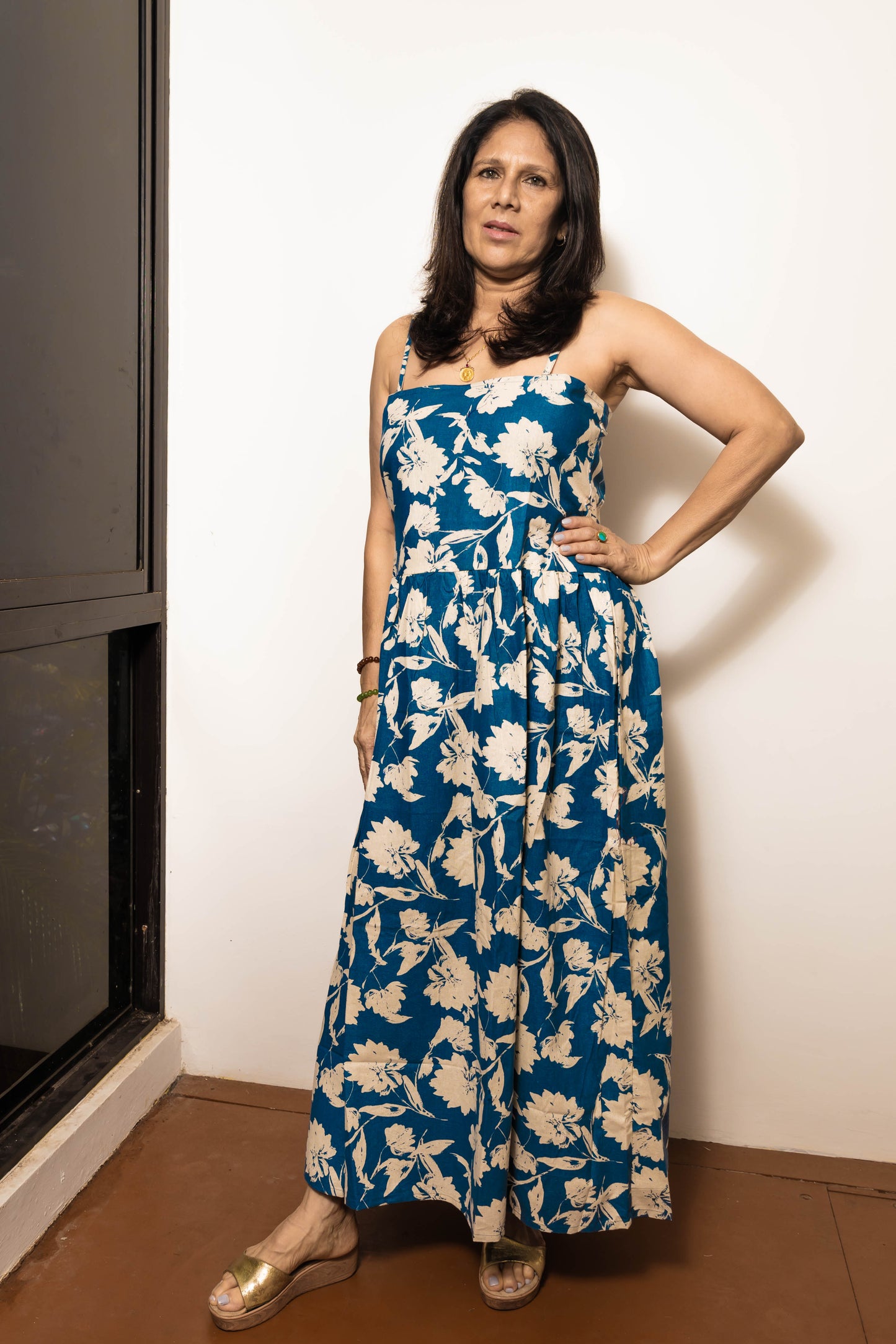 STYLIE Floral Peacock Green Sleeveless Dress