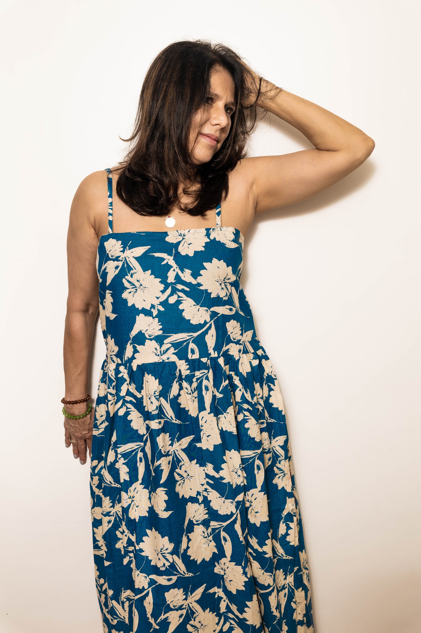 STYLIE Floral Peacock Green Sleeveless Dress