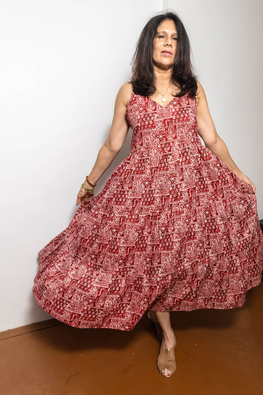 STYLIE Floral Red Sleeveless 1 Piece Dress