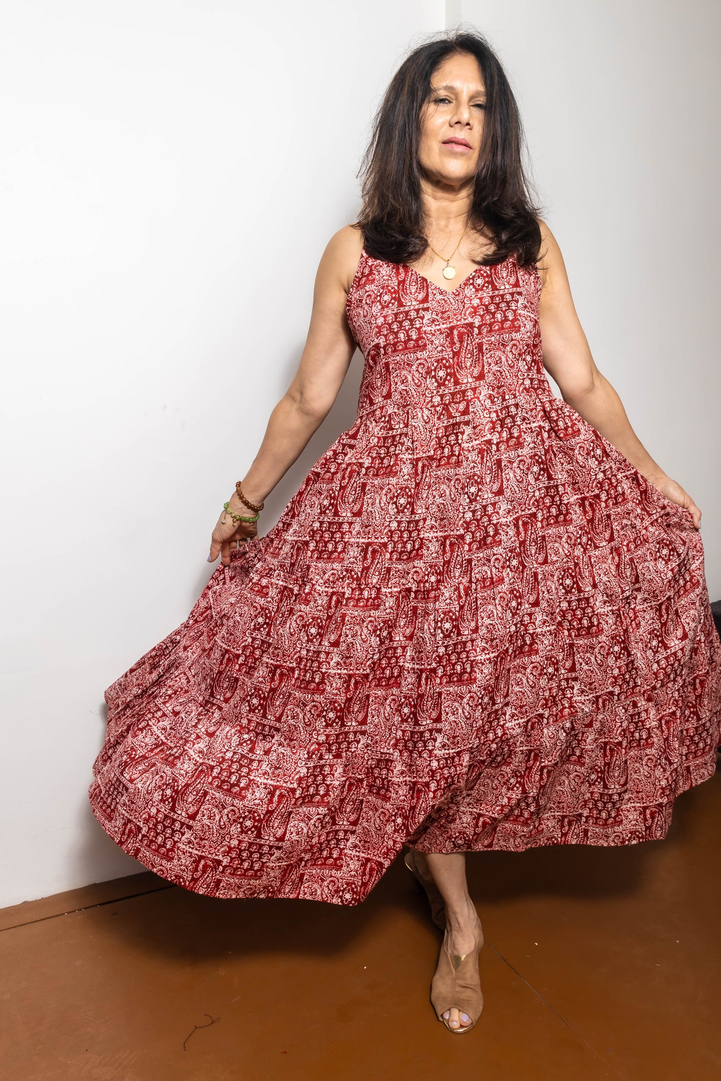 STYLIE Floral Red Sleeveless 1 Piece Dress