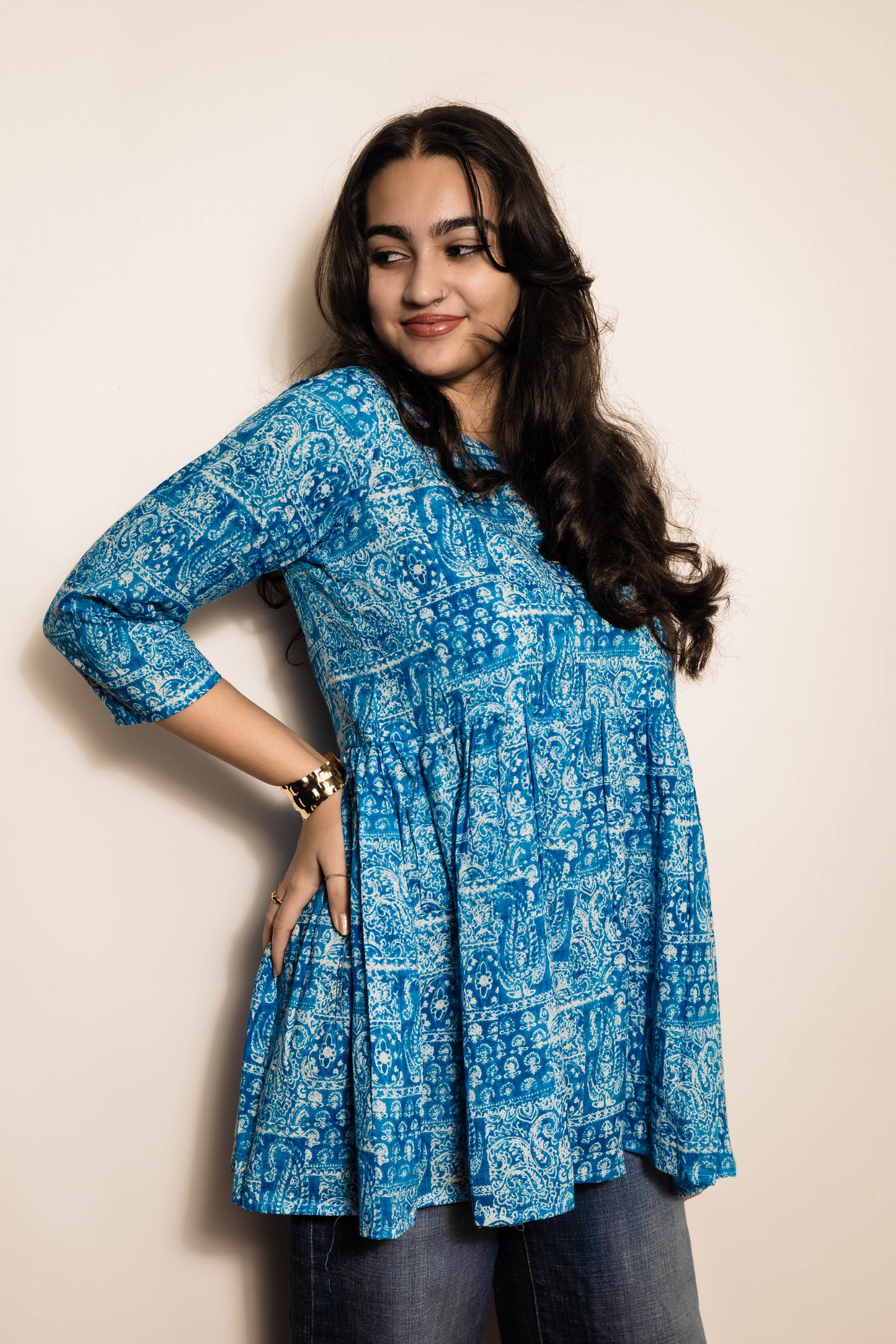 STYLIE  Printed Sky Blue Short Kurta
