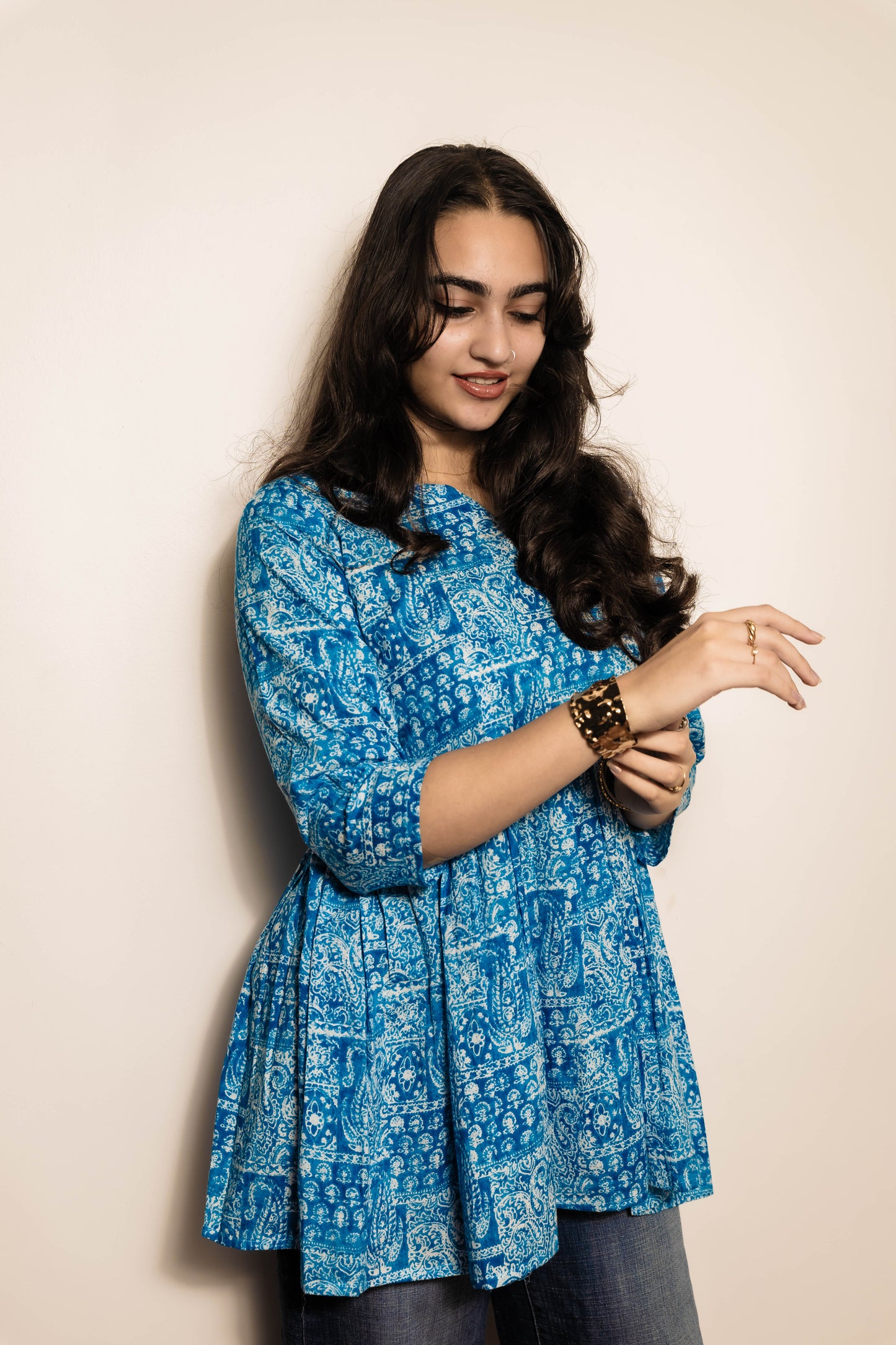 STYLIE  Printed Sky Blue Short Kurta