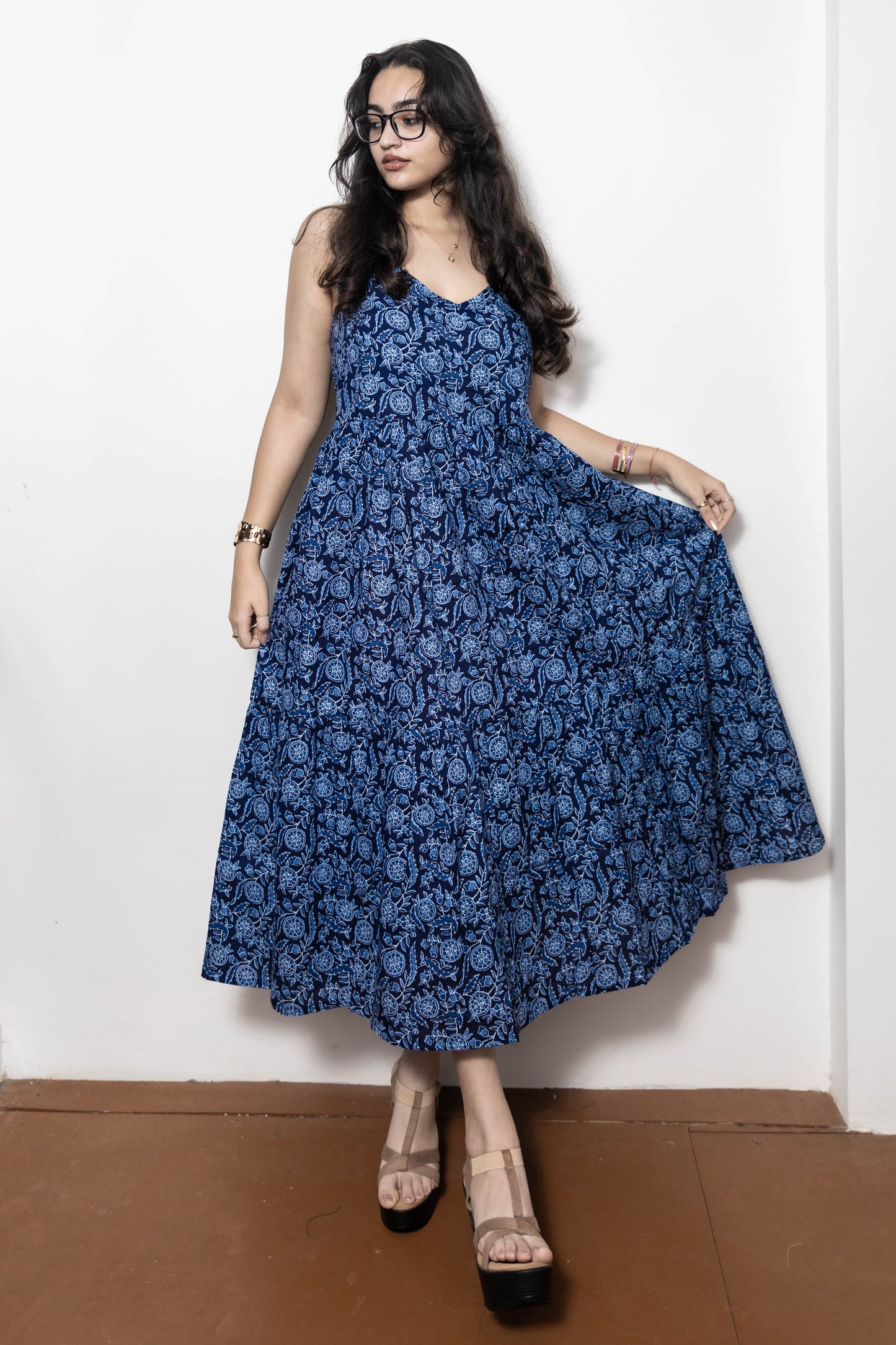 STYLIE Printed Blue Maxi Dress