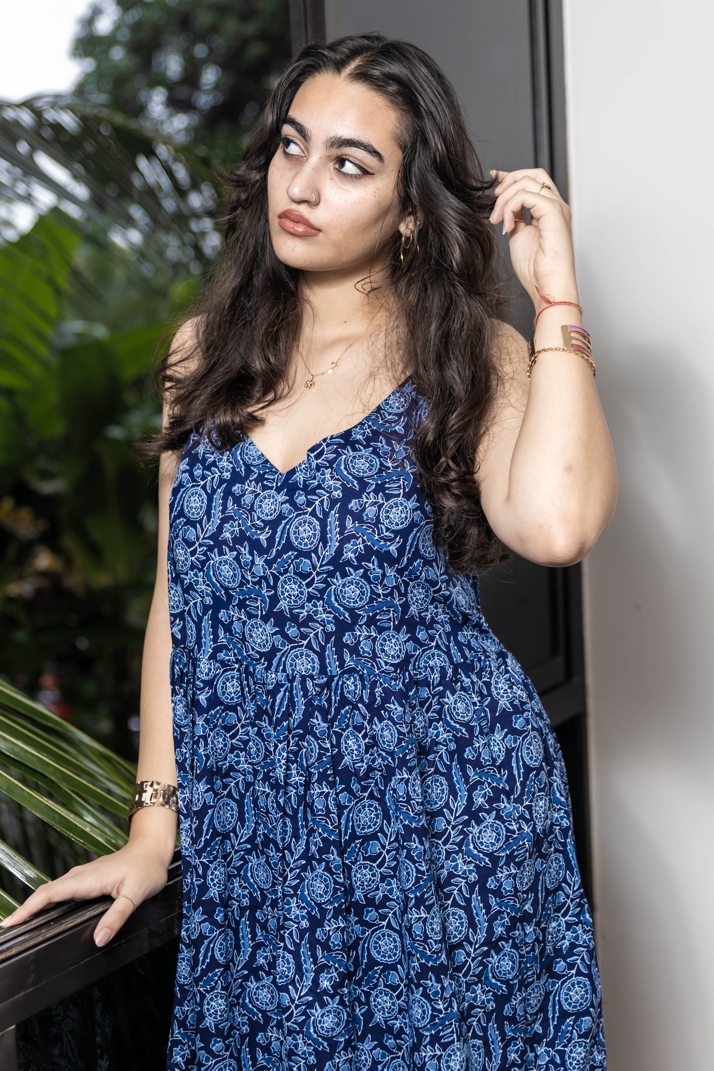 STYLIE Printed Blue Maxi Dress