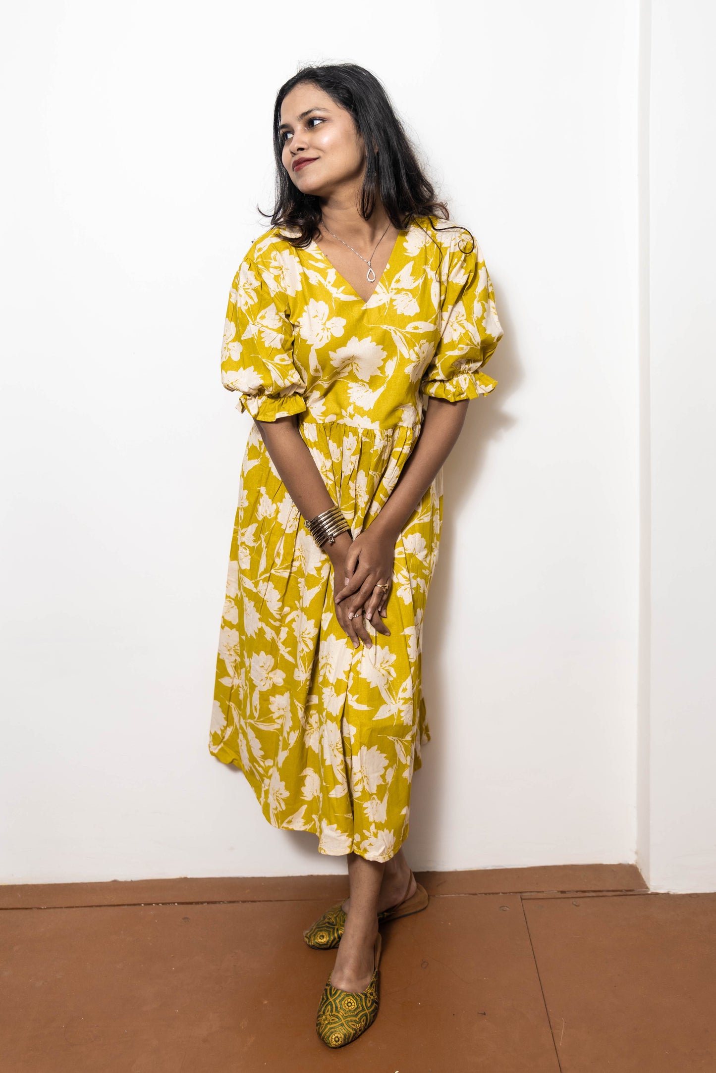STYLIE Floral Printed Yellow Maxi Dress