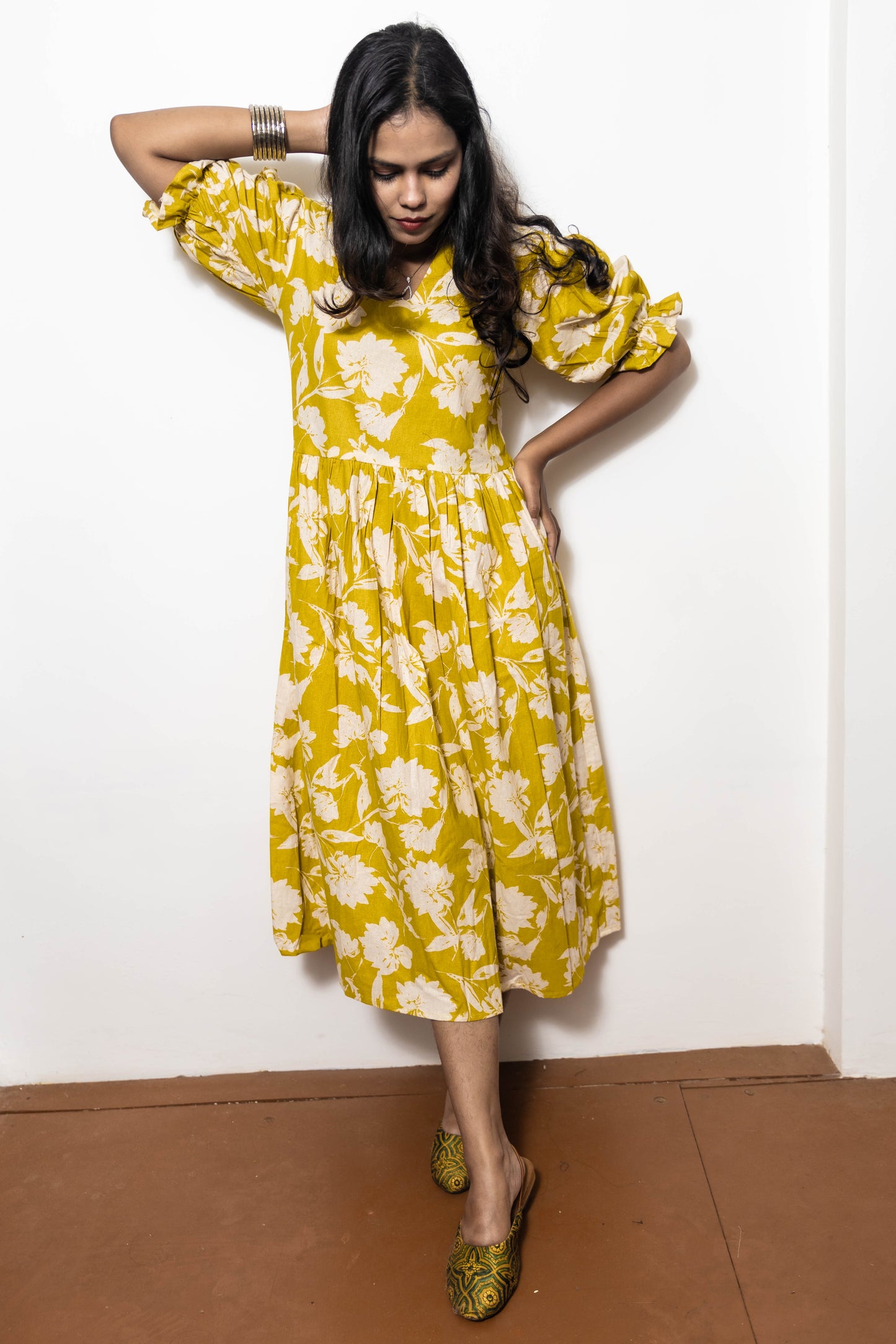 STYLIE Floral Printed Yellow Maxi Dress