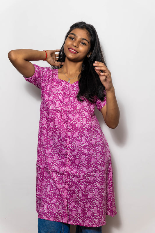 STYLIE Floral Printed Short Sleeves Pink Kurta