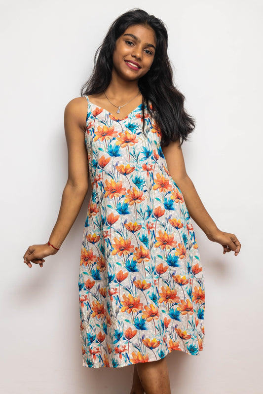 STYLIE Floral Printed Multicolour Sleeveless Dress