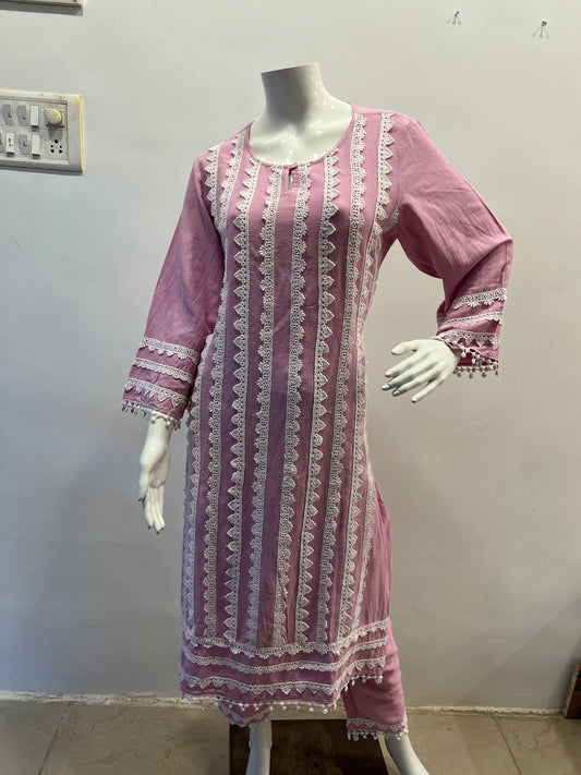 STYLIE GOA - Embroided Lace Pattern Kurti Two Piece Set