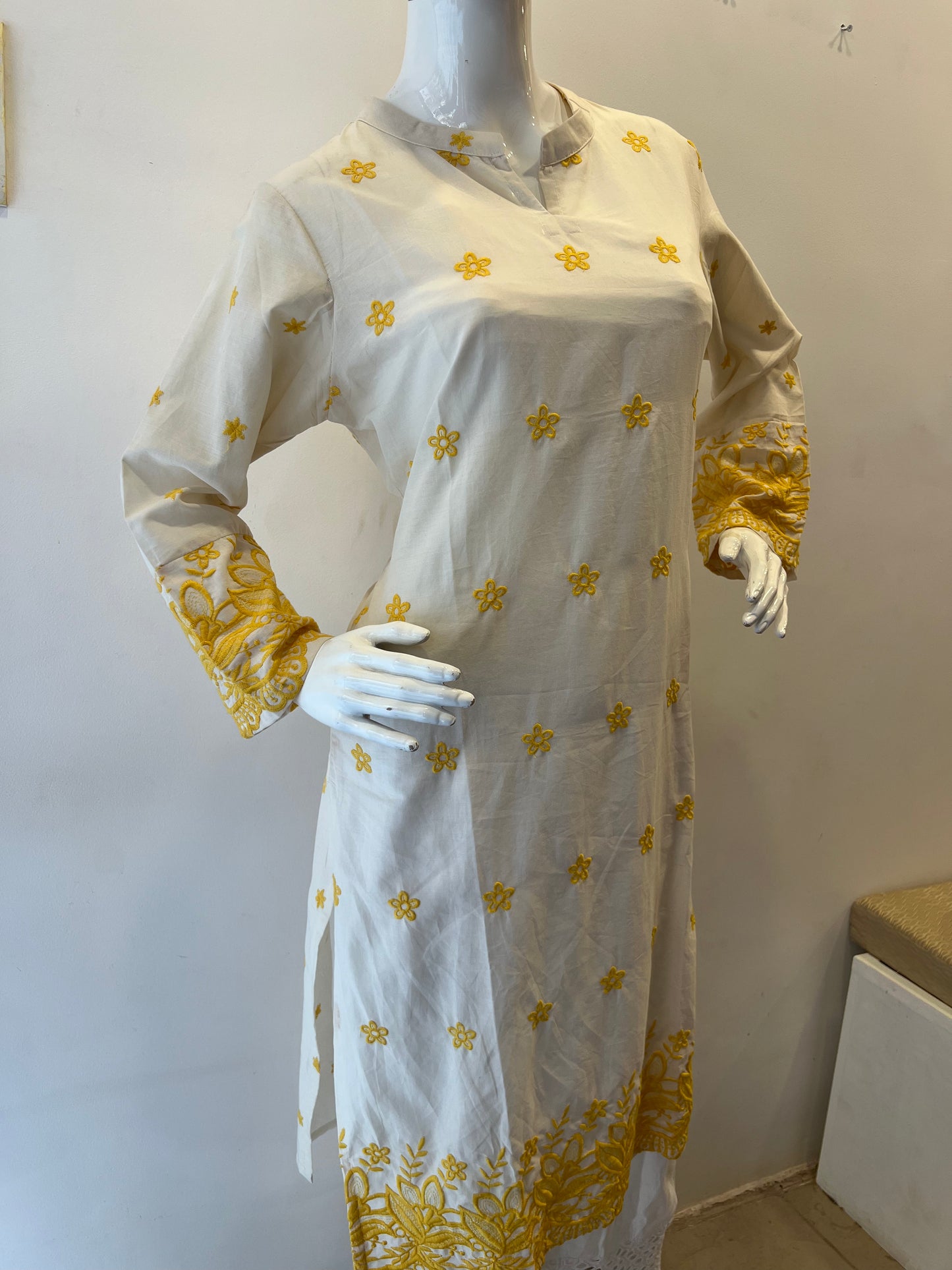 STYLIE GOA Mustard Yellow Embroidered Serenity Kurti