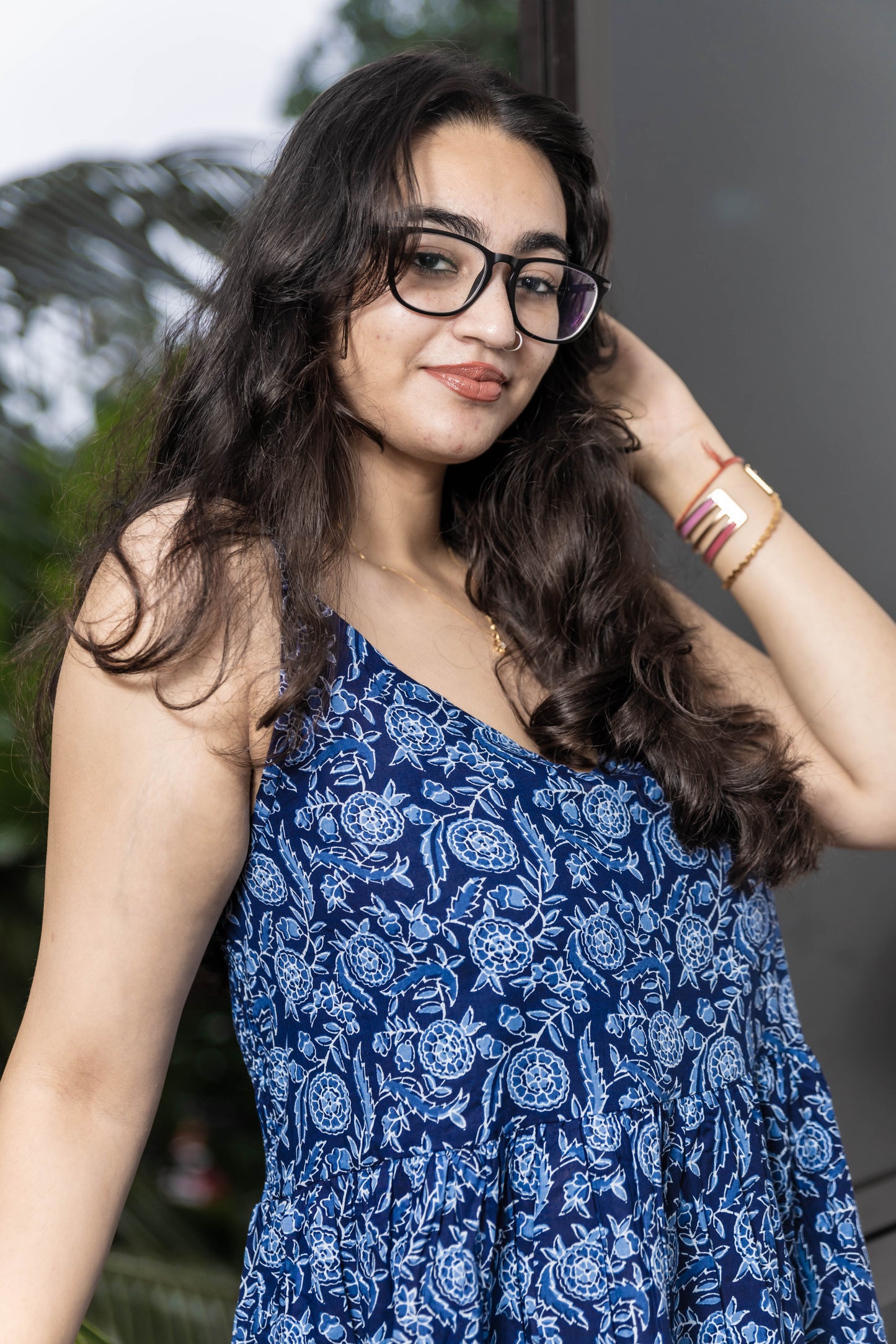 STYLIE Printed Blue Maxi Dress