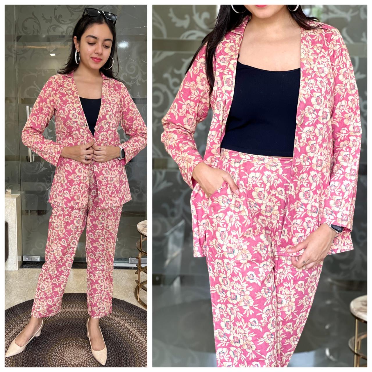 STYLIE Cotton Blazer Pant Coord Set