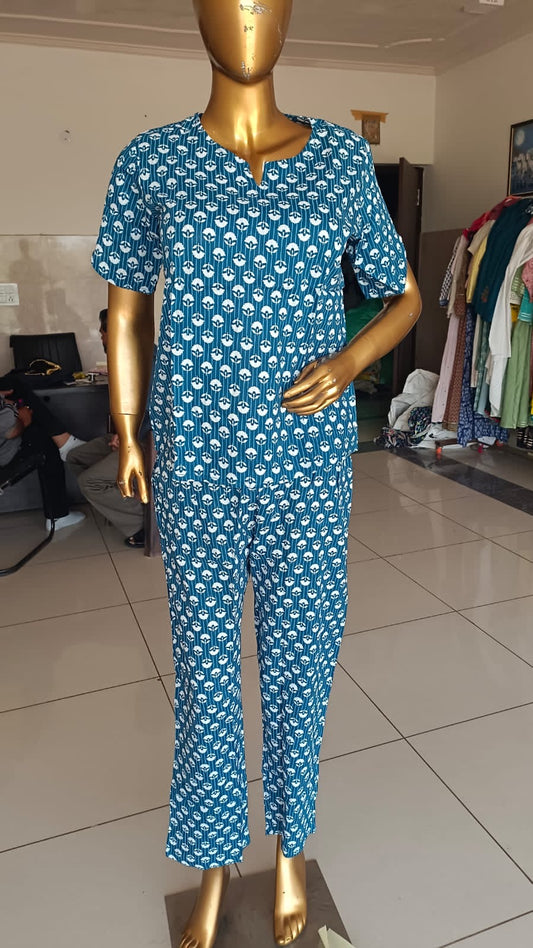 Stylie Blue Printed Cotton Nightwear