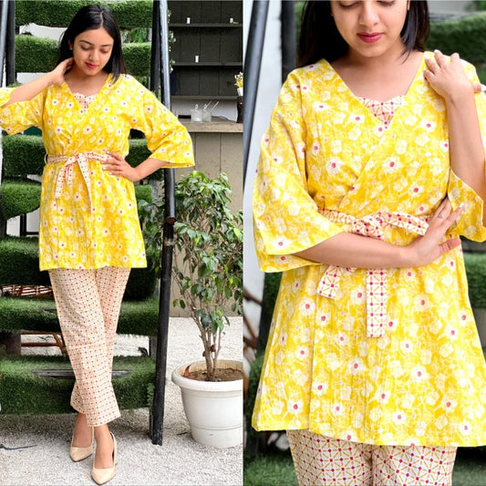 STYLIE Cotton Cambric printed Coord Set with shrug