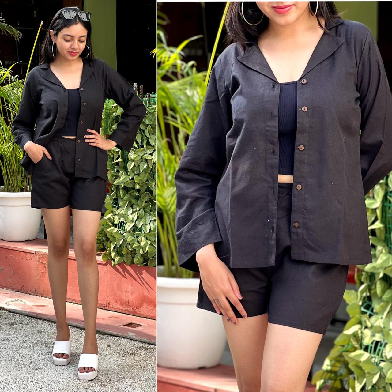 STYLIE Solid Short Coord Set Cotton Flex