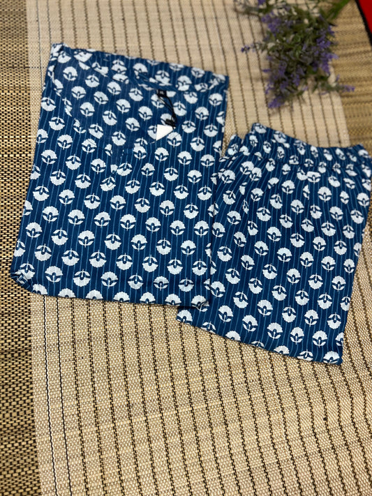 Stylie Blue Printed Cotton Nightwear