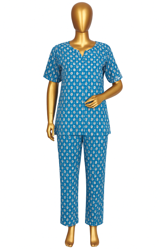 Stylie Blue Printed Cotton Nightwear