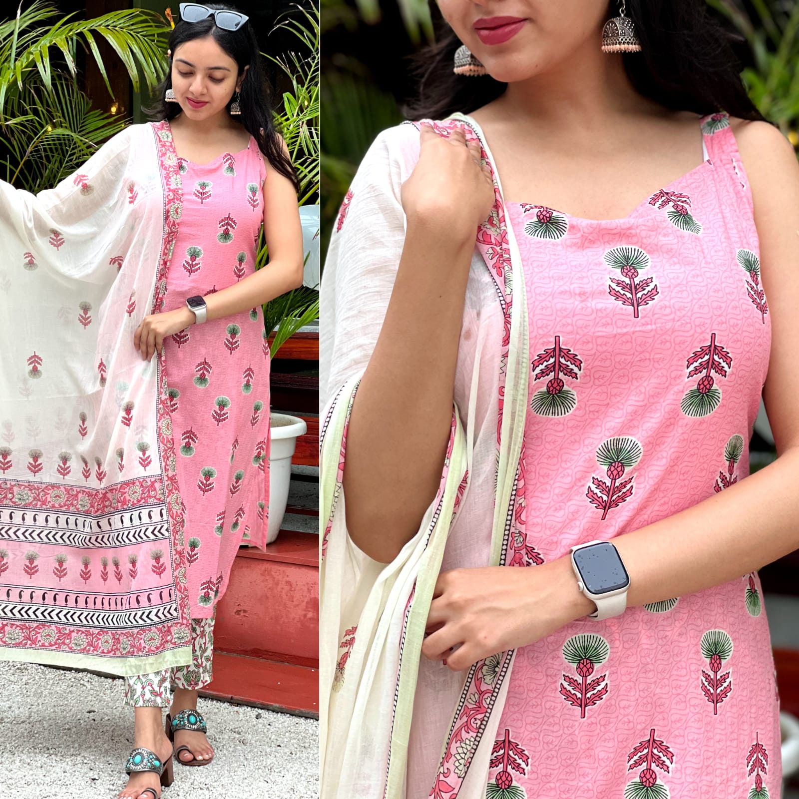 Cotton Sleeveless Kurti Pant Set with Dupatta