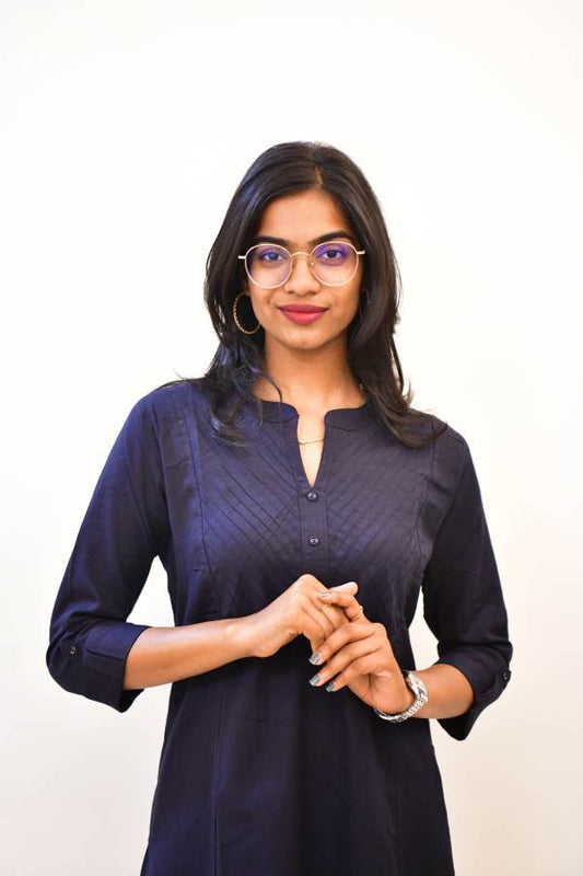 Cotton BLue Flex Plain Solid Kurti