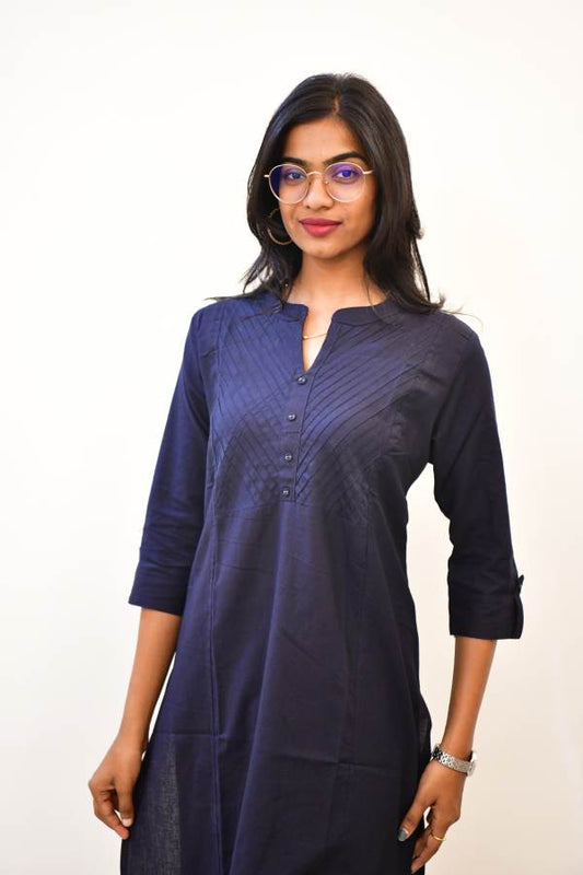 Cotton BLue Flex Plain Solid Kurti