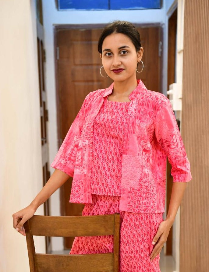 Cotton Cambric printed Coord Set with shrug