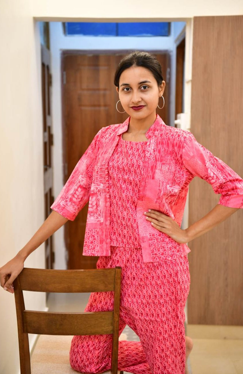 Cotton Cambric printed Coord Set with shrug